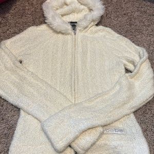Bebe fuzzy sparkly zip up hoodie woman’s